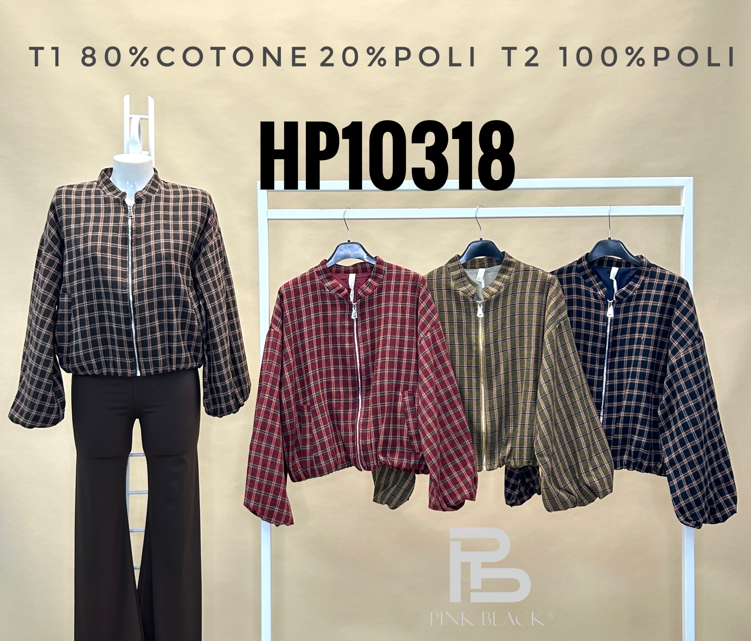 Károvaná bomber bunda se stojáčkem