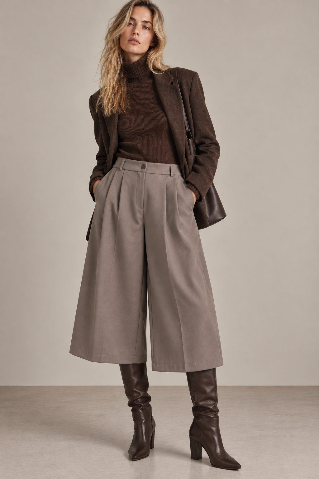 Culotte kalhoty midi s plisováním