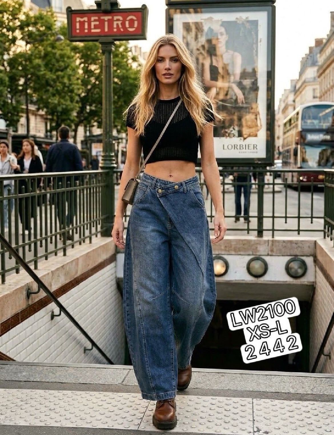 Džínové kalhoty wide‑leg s překládaným předním dílem