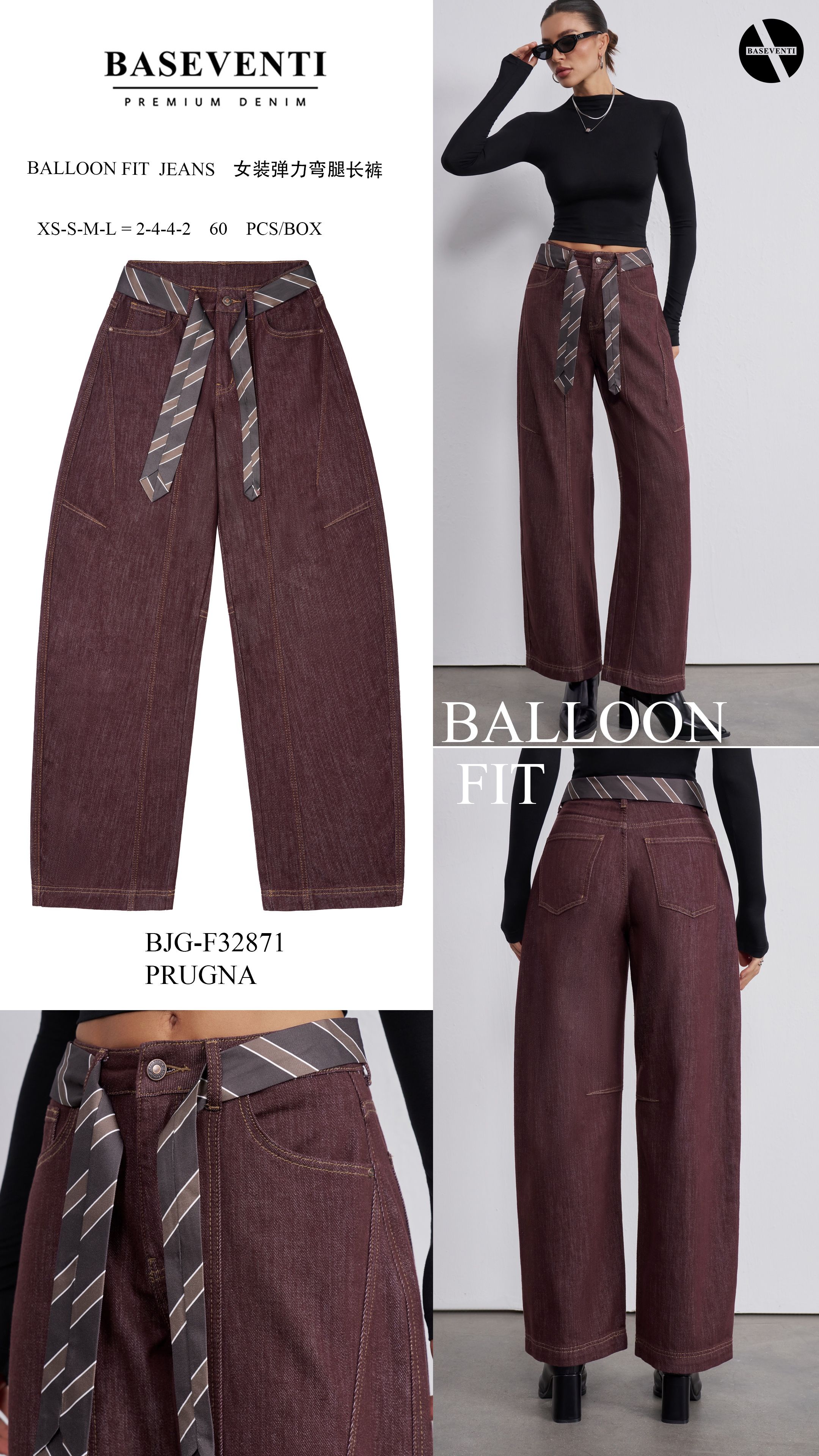 Džíny Balloon Fit s páskem v pase