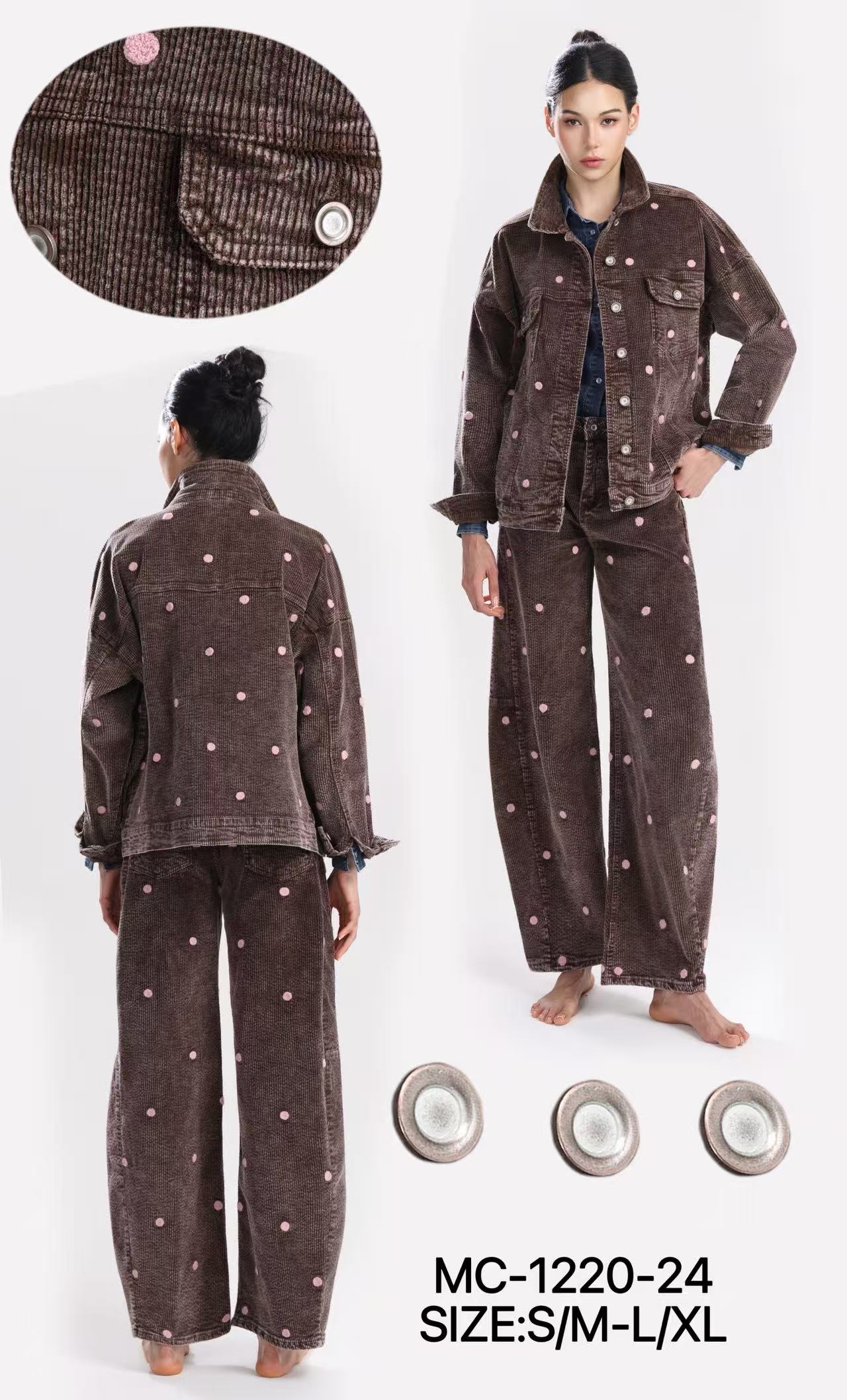 Oversize katana z kordurové tkaniny s puntíky