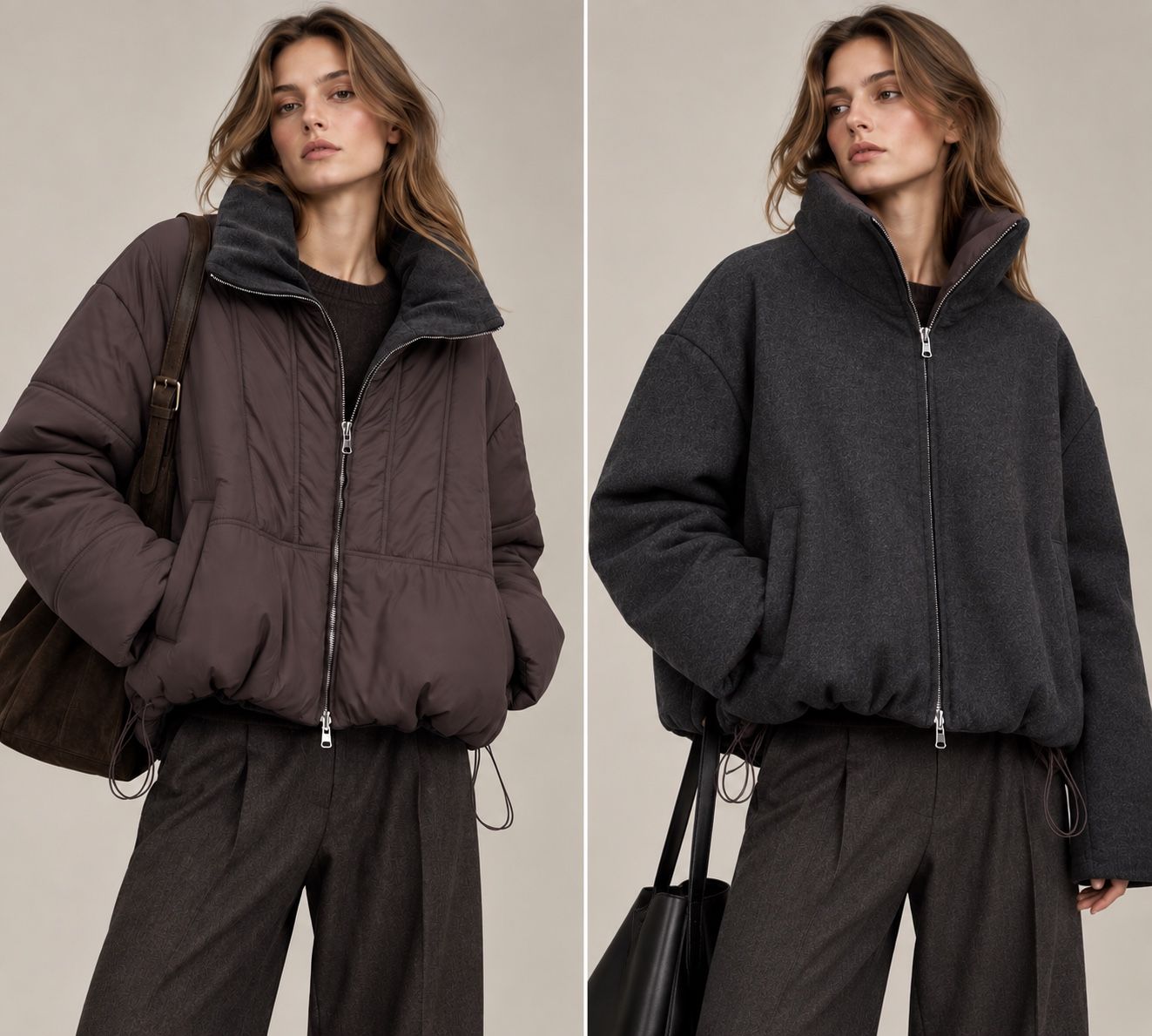 Oversize bunda s vysokým stojatým límcem